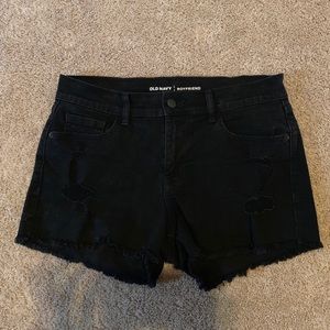 Destroyed black denim shorts